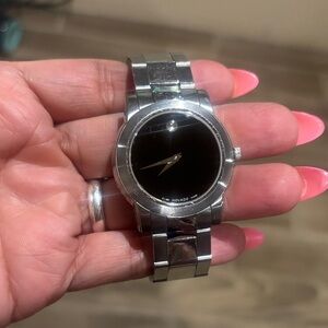 Movado Silver Bracelet Watch with Black Dial